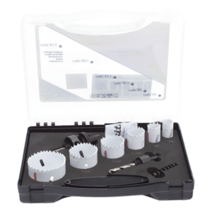 MAKITA D-21870 – Kit de Broca Sierra / 6 Piezas Bi-Metal / Diámetro Máximo 2-1/4 in / Dientes Paso Variable / 2 Adaptadores / Resorte de Expulsión