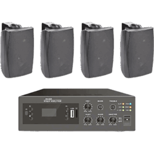 EPCOM PROAUDIO EPB240E/4WS – Kit Amplificador de Audio / 240W / Bluetooth FM MP3 / 4 Altavoces de Pared 2 Vías / Sistema 70/100V / Phantom 48V