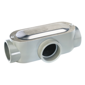 RAWELT OT-0097C – Caja de Registro Ovalada / Tipo T / 1 1/4" (31.8 mm) / Aluminio Die-Cast / NPT Conduit Rígido / Hermética 90°