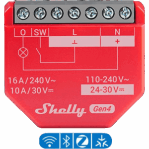 SHELLY SHELLY1PMGEN4 – Relevador Inteligente / 16A / Medición de Consumo AC / Wi-Fi 2.4 GHz y Bluetooth / 110-240V / Sin Hub