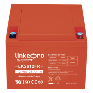 LINKEDPRO BY EPCOM LK2612FR – Batería AGM-VRLA / 12 V / 26 Ah / Retardante a la Flama UL94-V0 / Vida Útil 5 Años / Terminales T1