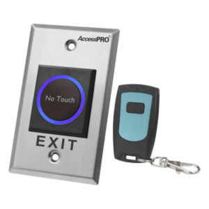 ACCESSPRO ACCESK1LTR – Botón de Salida sin Contacto / Detección Ajustable 4 a 15 cm / Control Remoto 433 MHz / 16 Transmisores / Relevador 24 VCC / Acero Inoxidable / LED / -20°C a 55°C