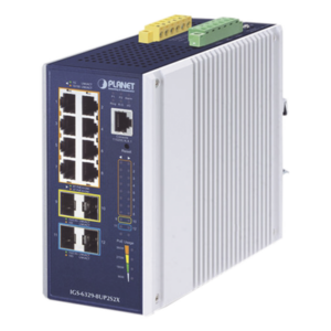 PLANET IGS-6329-8UP2S2X – Switch Industrial Administrable Capa 3 / 8 Puertos PoE Gigabit 802.3bt / 2 Puertos SFP 1G/2.5G / 2 Puertos SFP 10G / IP30 / -40 a 75°C / 0.25 x 0.44 x 0.50 ft