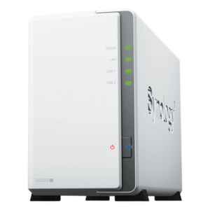 SYNOLOGY DS223J – NAS de 2 Bahías / CPU 4 Núcleos 1.7 GHz / 1 GB DDR4 / LAN 1GbE / USB 3.2 Gen 1 / RAID 0, 1, JBOD, SHR