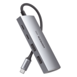 UGREEN 30758 – HUB USB-C 3.2 Gen 2 / 4 Puertos / 10 Gbps / Aluminio / Nylon Trenzado / Multiplataforma