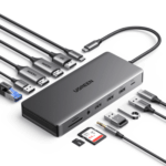 UGREEN 15978 – Docking Station USB-C 12 en 1 / 2 HDMI 4K@60Hz + DisplayPort 4K@60Hz / 6 Puertos USB 3.2/3.0 / Gigabit Ethernet / Lector SD/TF / Audio 3.5mm / PD 100W / Triple Pantalla