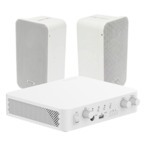 HIKVISION DS-QAE-KIT-0420G – Kit Amplificador 100V / 2 Canales 30W / Bluetooth / USB / RCA / 2 Altavoces Pared 20W / IP66