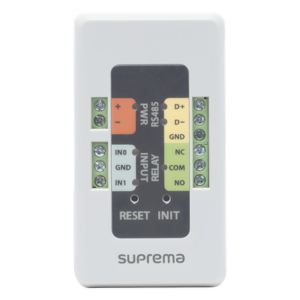 SUPREMA SIO2 – Módulo de Conexión Segura / RS-485 / Entrada Sensor de Puerta / Salida de Relé / 12 VCC 100 mA / 36 x 65 x 18 mm
