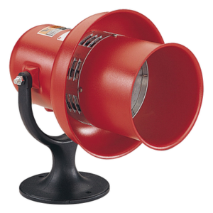 FEDERAL SIGNAL INDUSTRIAL L-120 – Sirena electromecánica industrial / 112 dBA a 3 m (9.8 ft) / 120 Vca/cd / UL y cUL / Tono bajo 700 Hz / Carcasa metálica roja anticorrosión