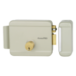 ACCESSPRO ACCESSRIM – Cerradura Eléctrica / 12 VCA 2.5 A / Doble Cerrojo / Activación por Pulso 2 s / Exterior / Derecha / 129 x 103 x 38 mm