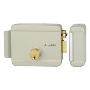 ACCESSPRO ACCESSRIM – Cerradura Eléctrica / 12 VCA 2.5 A / Doble Cerrojo / Activación por Pulso 2 s / Exterior / Derecha / 129 x 103 x 38 mm