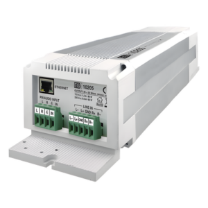EGI AUDIO SOLUTIONS 10205 – Etapa de potencia IP / 2×25W estéreo o 1×50W mono / Carril DIN / RTP-SIP-Modbus / WAV-MP3 / 8 GB