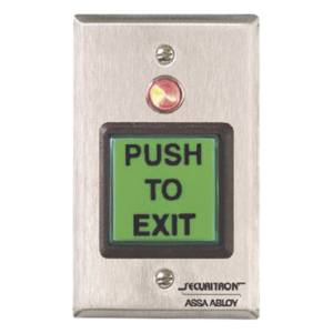 SECURITRON-ASSA ABLOY AC-PB2 – Botón Momentáneo / 5A SPDT-DPDT / 12-24VDC / Acero Inoxidable 4.5' x 2.75' / LED Rojo / Cubiertas Intercambiables