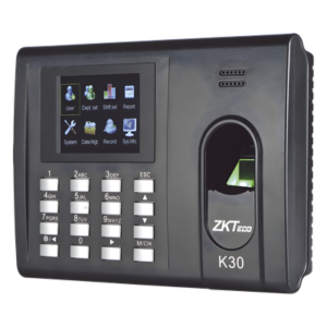 ZKTECO K-30 – Terminal de Tiempo y Asistencia / Huella y Tarjeta 125 kHz / 1,000 Huellas / 80,000 Eventos / Batería de Respaldo 2Ah / TCP/IP USB / Control de 1 Puerta