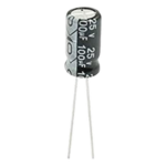 SYSCOM 0100M0025V – Capacitor Electrolítico Radial / 100 µF / 25 Vcc / 105 °C / 6.3 x 11 mm / Corriente de Rizado 170 mA RMS