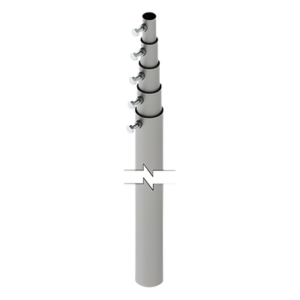 SYSCOM TOWERS SLM-15 – Mástil Telescópico / 15 m (49.2 ft) / 5 Secciones Concéntricas / Tubo Galvanizado Calibre 20 / Carga Máxima 6 kg / Resistencia Viento 70 km/h