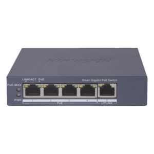 HIKVISION DS-3E1505P-EI – Switch PoE+ Administrable / 4 Puertos Gigabit PoE+ / 1 Puerto Uplink Gigabit / Alcance Extendido 300 m (984.3 ft) / 60 W / Gestión en Nube