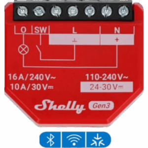 SHELLY SHELLY1PMGEN3 – Relevador Inteligente / 16A / 3500W / Medición de Consumo / Wi-Fi 2.4 GHz / Bluetooth / -20°C a +40°C (-4°F a 104°F)
