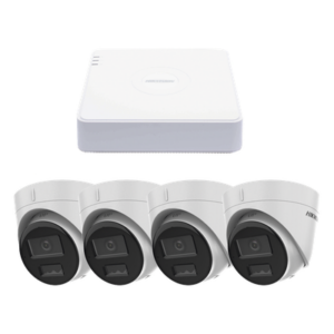 HIKVISION KIPCV2M/4T – Kit de Videovigilancia IP / 2 Megapixel / NVR 4 Canales PoE+ / 4 Cámaras Turret / ColorVu 20 m (65.6 ft) / Audio Integrado / WDR 120 dB