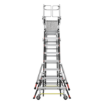 Little Giant Ladder Systems CAGE8FTR – Escalera de Fibra de Vidrio con Jaula / Ajuste de Altura 8' a 14' (2.44 a 4.27 m) / Carga Máxima 170 kg (375 lb) / Nivelación en Ruedas Ratchet™ / Peso 58.5 kg (129 lb)