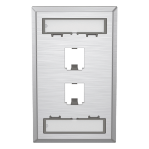 PANDUIT CFPL2SY – Placa de Pared Vertical / Acero Inoxidable Grado 304 / 2 Puertos Mini-Com / 2.75 x 4.5 in / Espacios para Etiquetas