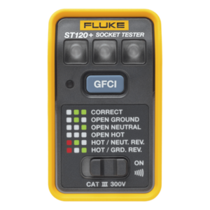 FLUKE ST120+ – Probador de Tomacorriente / GFCI y Estándar / Señal Acústica / 6 Estados de Cableado / CAT III 300V / LEDs de Alto Brillo