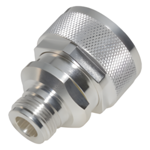 RF INDUSTRIES,LTD RFD-1671-2 – Adaptador de Conector RF / DIN 7-16 Macho a N Hembra / Montaje en Línea / Cuerpo Bronce Plateado / Aislante Teflón