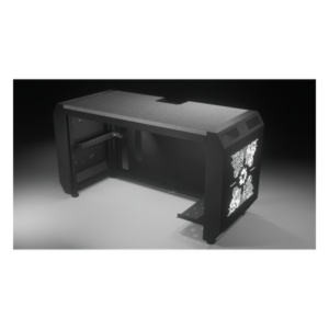 EPCOM INDUSTRIAL EMS03 – Consola Profesional para Monitoreo y Cómputo / Acero Laminado y Madera / Ranura para Base de Monitores / Tomacorriente 15A / Iluminación LED / 1.64 ft (0.5 m) de Profundidad