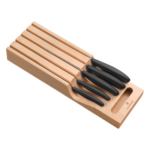 VICTORINOX 6.7143.5 – Portacuchillos de Cajón / Madera de Haya Suiza / 5 Cuchillos / Polipropileno Negro / 435 x 148 x 65 mm