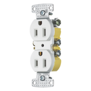 HUBBELL HUB-RR15W – Contacto Dúplex Residencial / 15A / 125V / 2P 3H / NEMA 5-15R / 0.93' x 4.19' x 1.52' / Blanco