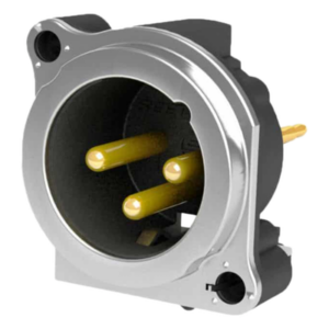 SEETRONIC SCADM3-V – Conector XLR Macho / 3 Polos / Montaje Vertical PCB / Carcasa Metálica / Pines Chapados en Oro / Diseño Ultra Compacto