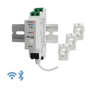 SHELLY SHELLYPRO3EM – Medidor de Energía Trifásico / Wi-Fi 802.11 b/g/n / Ethernet RJ45 / Riel DIN / 120 A por Fase / Memoria 60 Días
