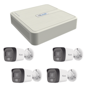 HiLook by HIKVISION KIP4MP/4B – Kit de Videovigilancia IP / 4 Megapixel / NVR 4 Canales PoE+ / 4 Cámaras Bala Dual Light / IR 20 m (65.6 ft) / Audio Integrado / Exterior