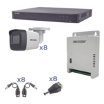 HIKVISION KH1080P8BW – Kit TurboHD / DVR 8 Canales / 8 Cámaras Bala 2.8 mm / IR 30 m (98.4 ft) / Audio Bidireccional / Fuente 15 Vcc