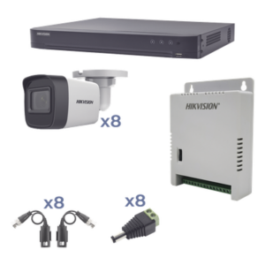 HIKVISION KH1080P8BW – Kit TurboHD / DVR 8 Canales / 8 Cámaras Bala 2.8 mm / IR 30 m (98.4 ft) / Audio Bidireccional / Fuente 15 Vcc