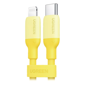 UGREEN 90226 – Cable USB-C a Lightning / Certificado MFi / 1 Metro (3.3 Pies) / Carga Rápida PD 20W / Sincronización 480 Mbps / Silicona y TPE / Amarillo