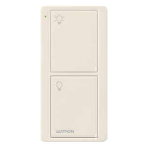 LUTRON ELECTRONICS PJ22BGLAL01 – Control Inalámbrico RF / 2 Botones On/Off / Alcance 9 m (30 ft) / Integración con Atenuadores y Hubs / Montaje en Pared o Portátil / Acabado Gloss Light Almond