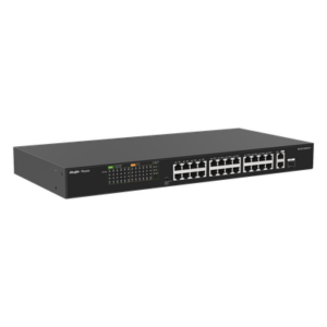 RUIJIE RG-ES126FGS-P – Switch PoE+ No Administrable / 24 Puertos 10/100 PoE+ / 2 Uplinks Gigabit / 370W PoE / 8.8 Gbps / 1.44 ft x 0.70 ft x 0.14 ft