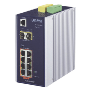 PLANET IGS-10020HPT – Switch Industrial Administrable Capa 2 / 8 Puertos PoE Gigabit 802.3af/at / 2 Puertos SFP 1/2.5G / Fuente Redundante / 258W PoE Total
