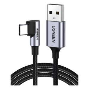 UGREEN 50942 – Cable USB-A a USB-C / 2 m (6.56 ft) / Conector 90° / Carga 60W / 480 Mbps / Nylon Trenzado / Aluminio