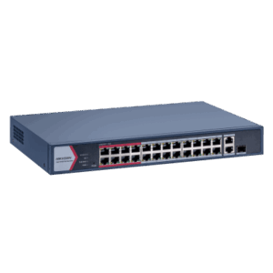HIKVISION DS-3E1326P-EI/M – Switch Gigabit PoE+ / Monitoreable / 24 Puertos 1000 Mbps PoE+ / 1 Puerto 1000 Mbps de Uplink / 1 Puerto SFP / Configuración Nube desde Hik-PartnerPro / Modo Extendido hasta 300 Metros / 230 Watts