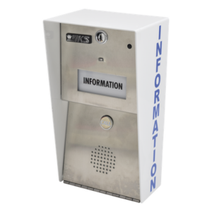 DKS DOORKING 1819-080 – Estación de información / Comunicación full duplex / Línea telefónica analógica, digital o VoIP / Marcación automática 10 u 11 dígitos / Transformador 16 VCA 20 VA incluido