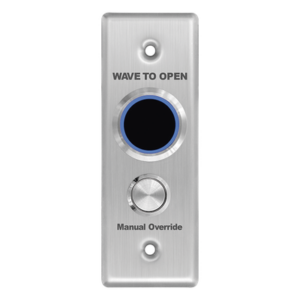 ACCESSPRO APB2BL-40 – Botón de Salida Doble / Sin Contacto y Contacto / IP65 / Temporizador 0-30 s / Detección 5-25 cm / LED Azul/Verde