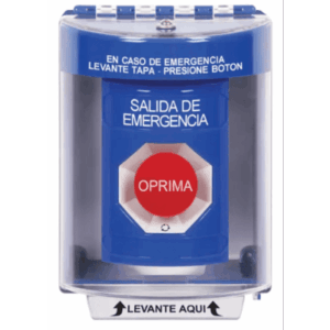 STI SS2471EX-ES – Botón Multipropósito de Superficie / Texto Salida de Emergencia en Español / Relevadores Dobles Forma C / Tapa de Policarbonato / Llave para Restablecer / Interior/Exterior