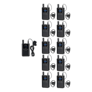 RETEKESS TT125 – Sistema de Guía Turístico / 2.4 GHz / 999 Canales / Alcance 150 m (492.1 ft) / 1 Transmisor y 10 Receptores / USB-C / Batería 3000 mAh