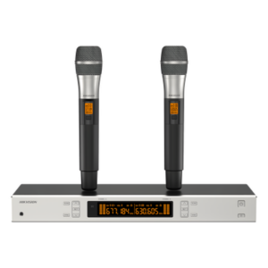 HIKVISION DS-QAPMKHC2-2U – Sistema de Micrófono Inalámbrico UHF / 2 Canales / 2 Micrófonos de Mano / Frecuencia 821-942 MHz / Alcance 100 m (328 ft) / True Diversity / Sincronización Infrarroja / Salida XLR Balanceada y 6.35 mm