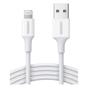 UGREEN 20728 – Cable USB-A a Lightning | 1 Metro | Certificado MFi | Carga Rápida 5V/2.4 A| 480 Mbps | PD | Conector C89 | Adecuado para iPhone, iPad y iPod | Protección Integrada | Caja de ABS | Cubierta de TPE | Color Blanco.