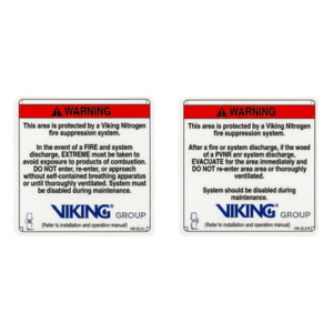 VIKING 24587-S – Placa de Advertencia Exterior / Sistema de Extinción Oxeo / Nitrógeno / 254 mm x 254 mm (10 x 10 in) / cULus Listed / FM Approved