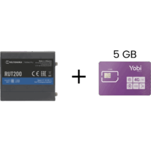 TELTONIKA RUT200+5GBYOBI – Router Celular Industrial / 4G LTE Cat 4 150 Mbps / Wi-Fi 2.4 GHz / Operación -40°C a 75°C / 2 Puertos Ethernet / Gestión RMS