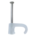 THORSMAN TC-5X8 – Grapa para cable plano / 5 mm / Clavo 25 mm (1') / Polipropileno transparente / 100 pzs
